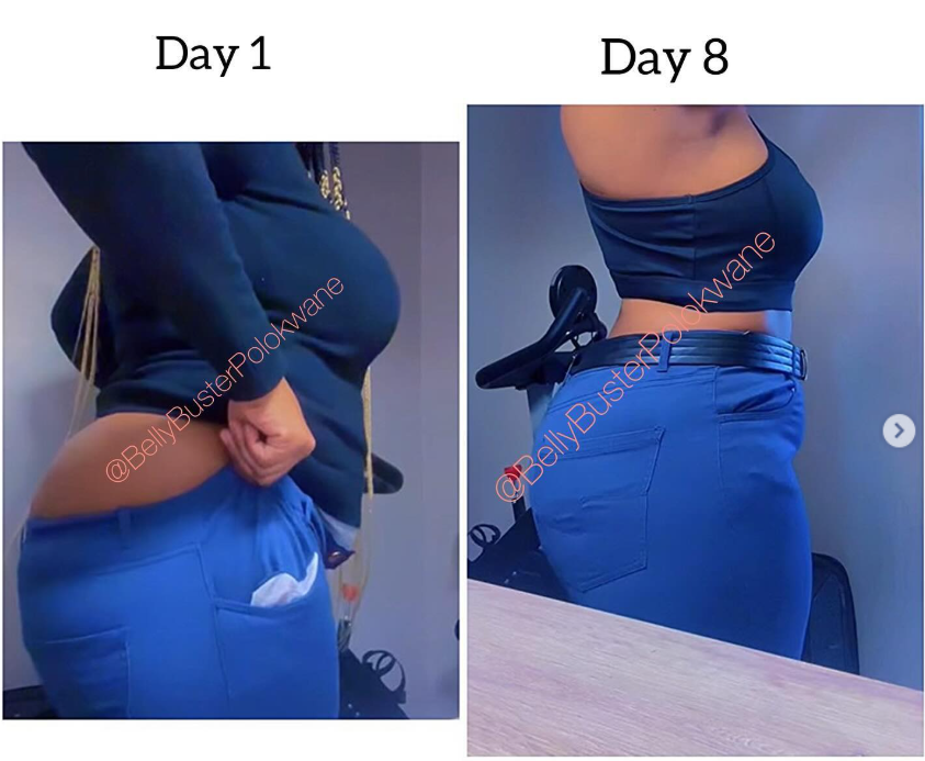 Day 1 vs Day 8 — visible difference in just one week.