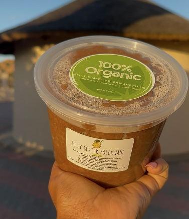 Finished Belly Buster Polokwane tub with 100% Organic label